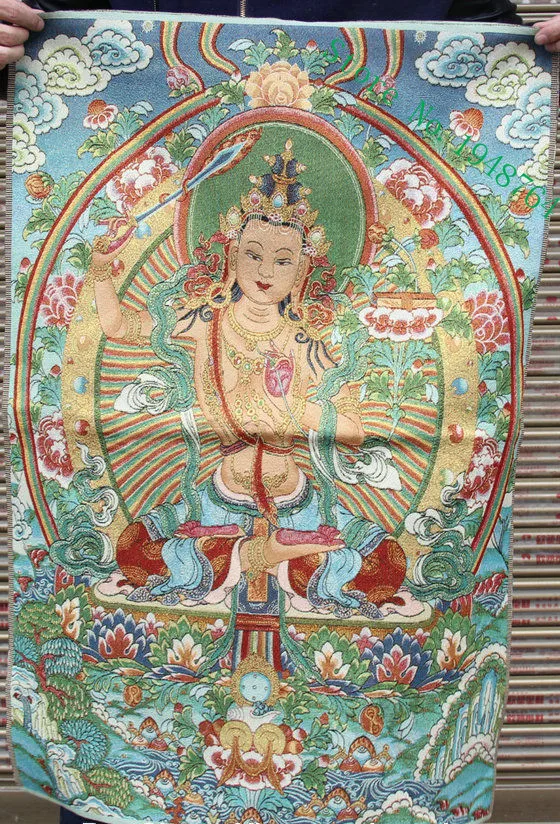 36 inch Tibet Silk embroidery Wenshu Manjushri Goddess Thangka Tangka Paintings Mural