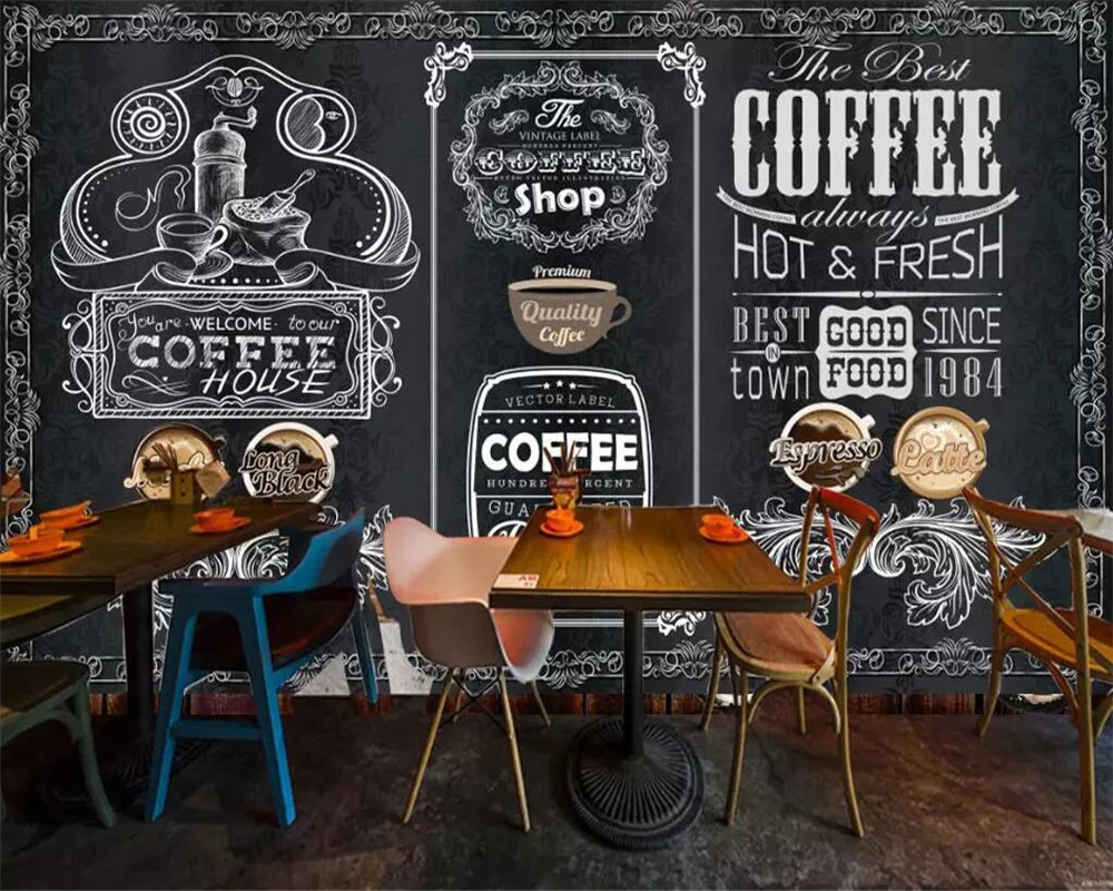 

Beibehang Custom wallpaper photos retro hand-painted blackboard coffee shop background wall home decoration mural 3d wallpaper