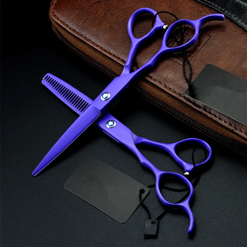 Professional Left hand japan 440c 6 & 5.5 inch voilet cut hair scissors set cutting barber thinning shears hairdressing scissors