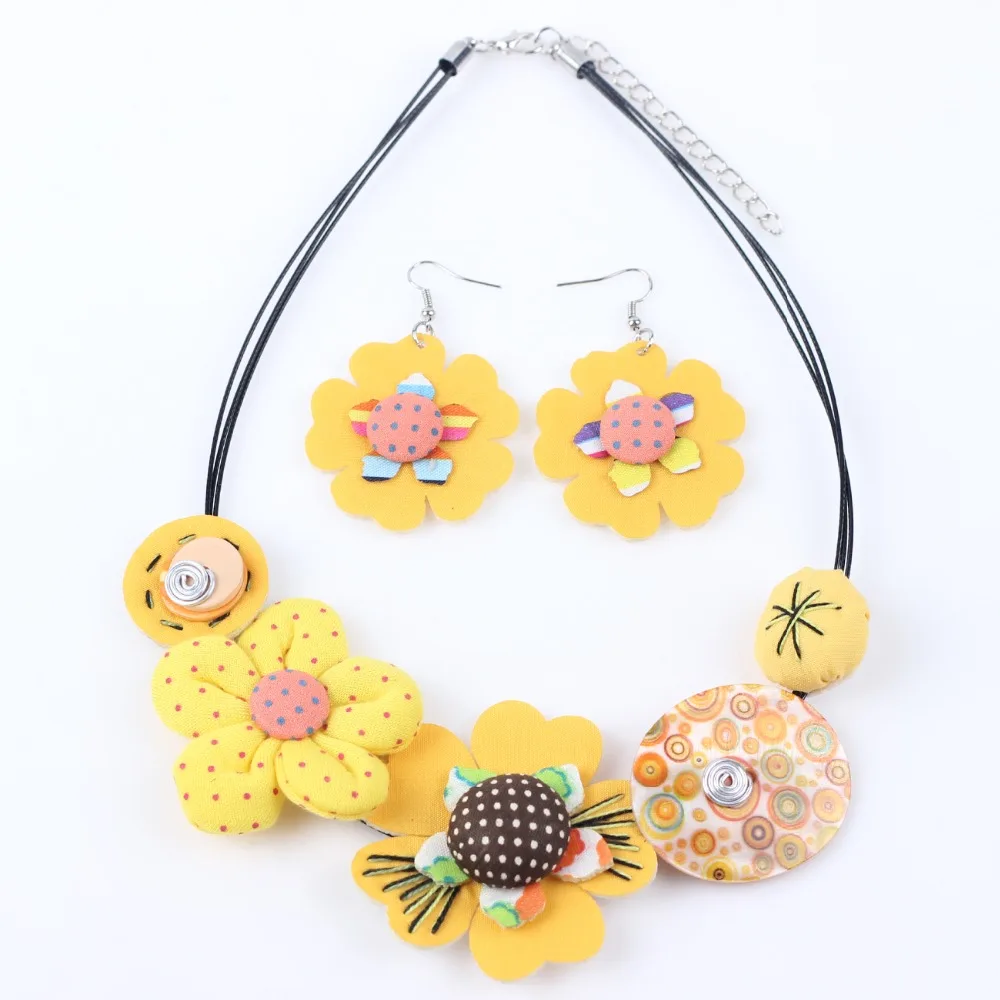 Bonsny Brand Fabric HANDMADE Statement Flower Necklace Earrings Jewelry Sets Choker Collar Fashion Jewelry For Women News