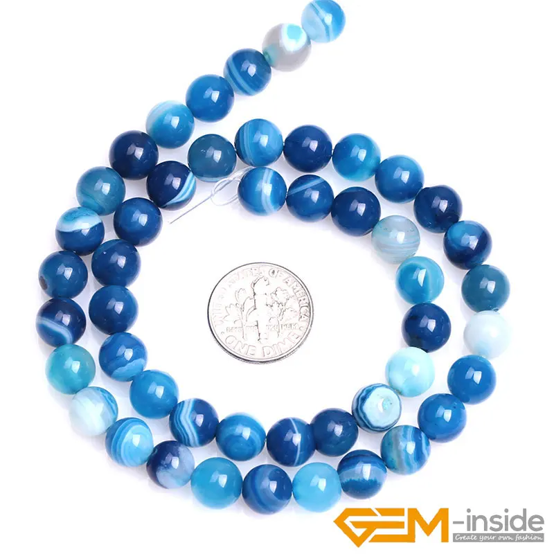 Round Banded Blue Stripe Agates Beads For Jewelry Making Strand 15\