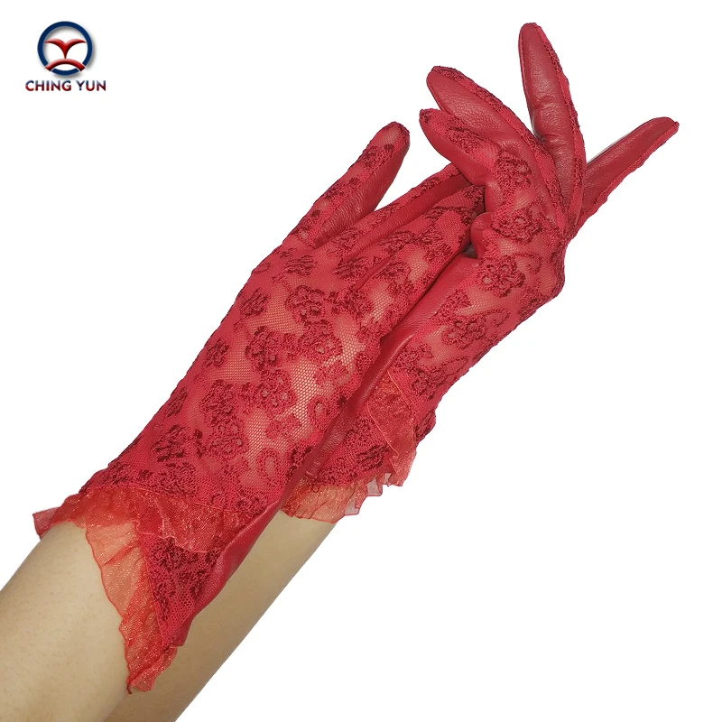 CHING YUN Women Lace Gloves 2019 New Spring Woman Ultra-thin Gloves Leather Solid Women\'s Fashion Soft Sheepskin Ladies Gloves