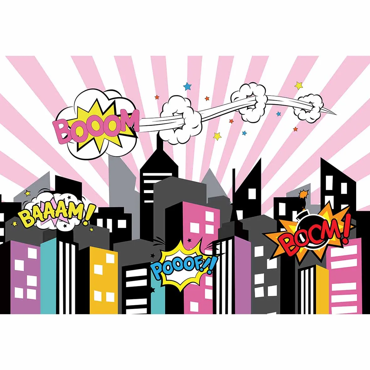 Allenjoy photo studio backdrop Cartoon city funny boom Superheroes birthday party background new born photography photophone