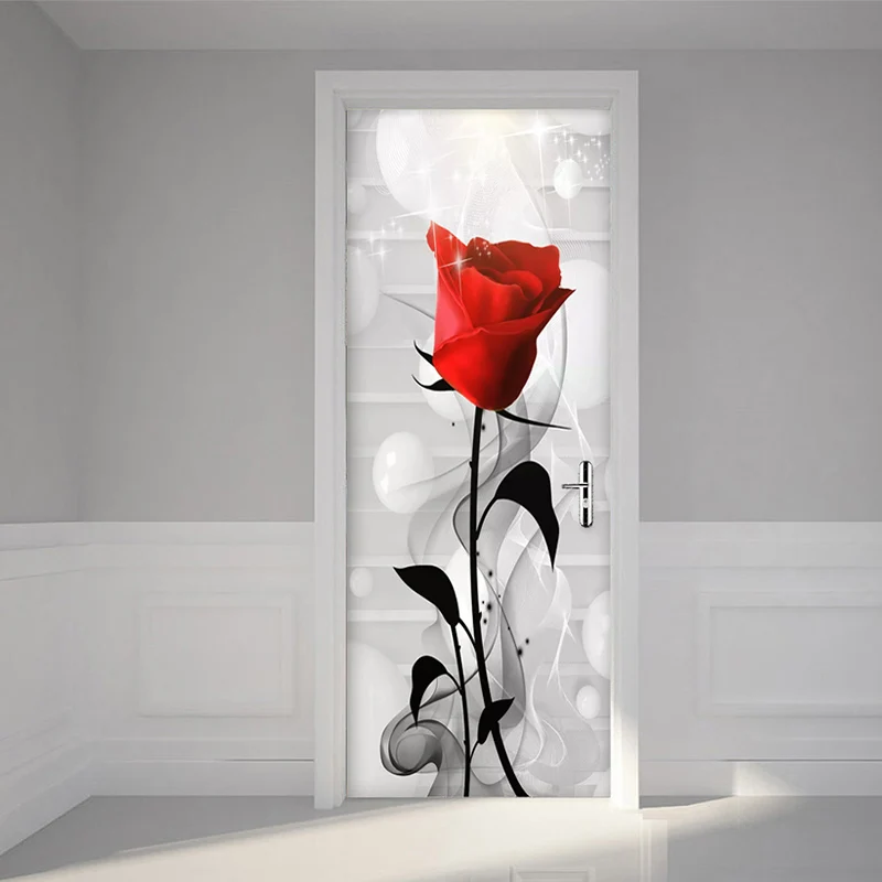 

Gray Transparent Ribbon Waterproof Photo Wallpaper 3D Stereo Rose Flowers Mural Creative DIY Door Sticker Room Bedroom 3D Decor