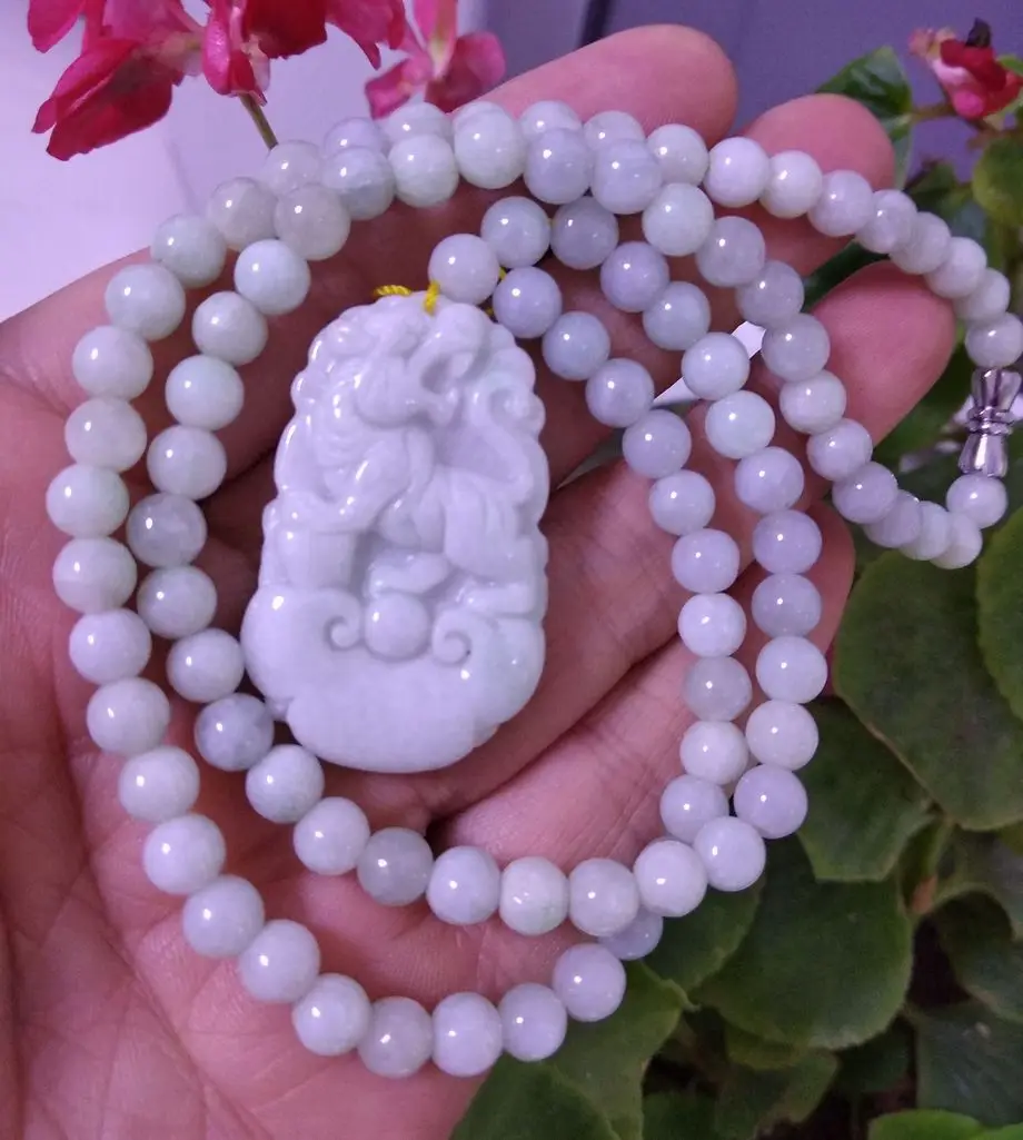 

Lucky Carven Tiger Amulet Burma jadeite Pendant Jade mala Necklace TALISMAN Chinese horoscope