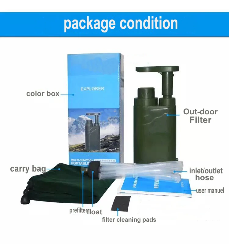 น้ำดื่มกลางแจ้งกรอง/แบบพกพา + ฟังก์ชั่นสำหรับ Explorer/กองทัพ/travel/expeditioner/ field activist/hiker