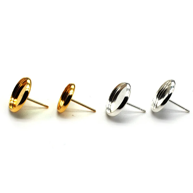 10pcs Stainless Steel Blank Stud Earring Base Gold Color 6 8 10 12mm Cabochon Settings Base Cameo Tray For Diy Jewelry Making