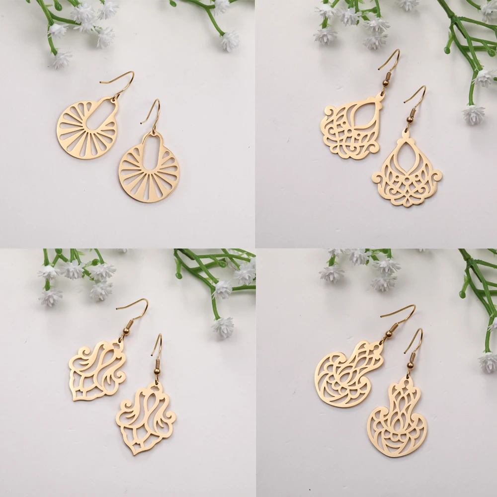 MyShape Stainless Steel Filigree Big Earring Hoop Wedding Women Bohemia Dangling Hoop Earrings Gold Color Vintage Ethnic Jewelry