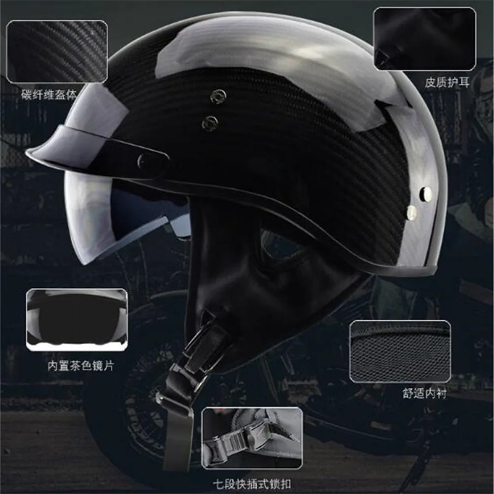 

The Carbon Fiber Motorcycle Goggles Vintage Garman Style Half Helmets Motorcycle Biker Cruiser Scooter Touring Helmet M L Xl Xxl