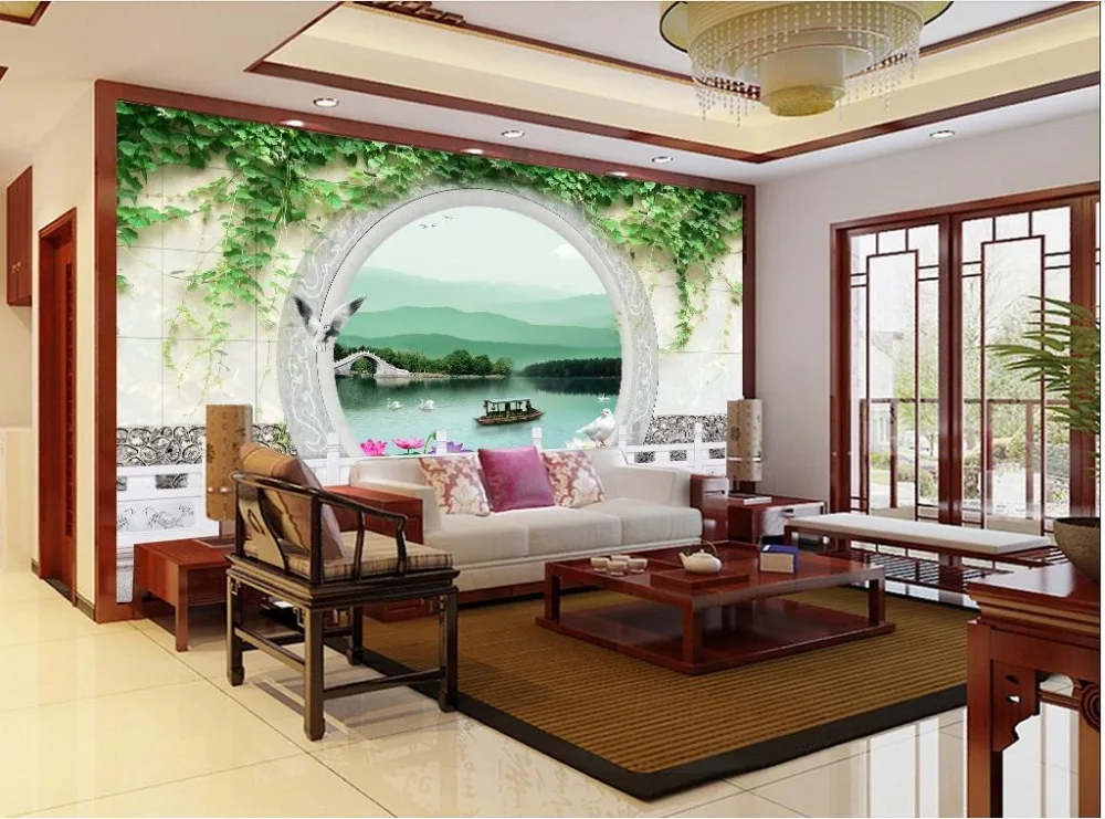 custom 3d wallpaper Jiangnan courtyard three - dimensional Chinese style backdrop 3d customized wallpaper wall 3d wallpaper