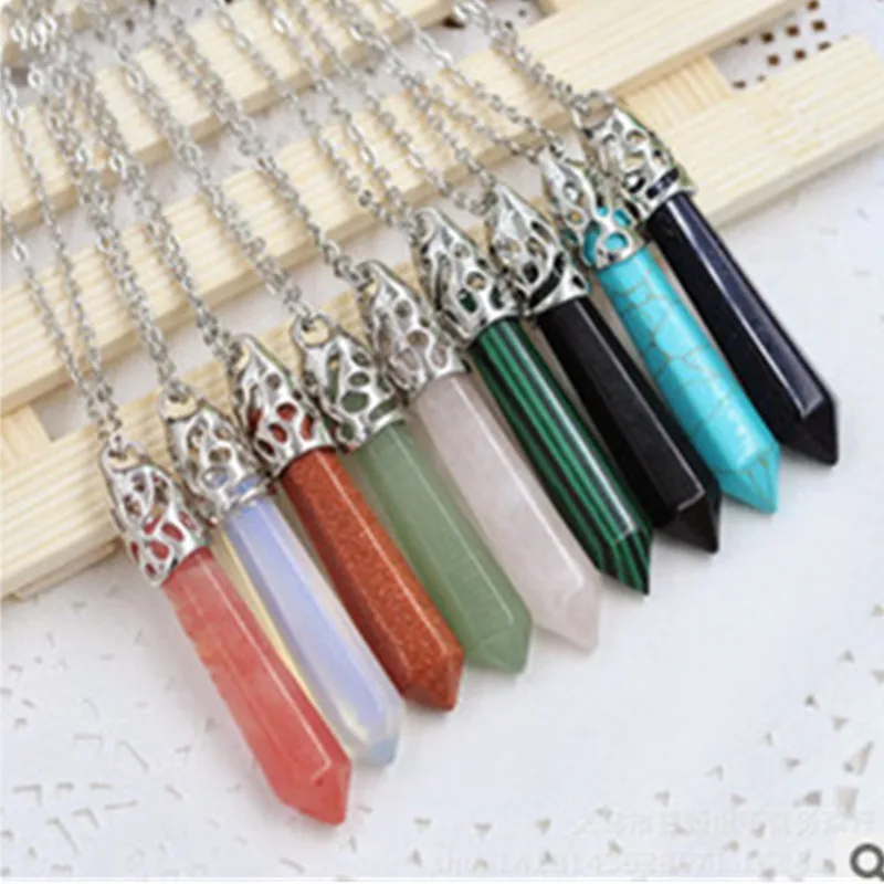 Reiki Pendant Natural Crystal Tiger Eye Greenstone Pendant Necklace Couple hexagonal crystal pendant necklace Women's Jewelry