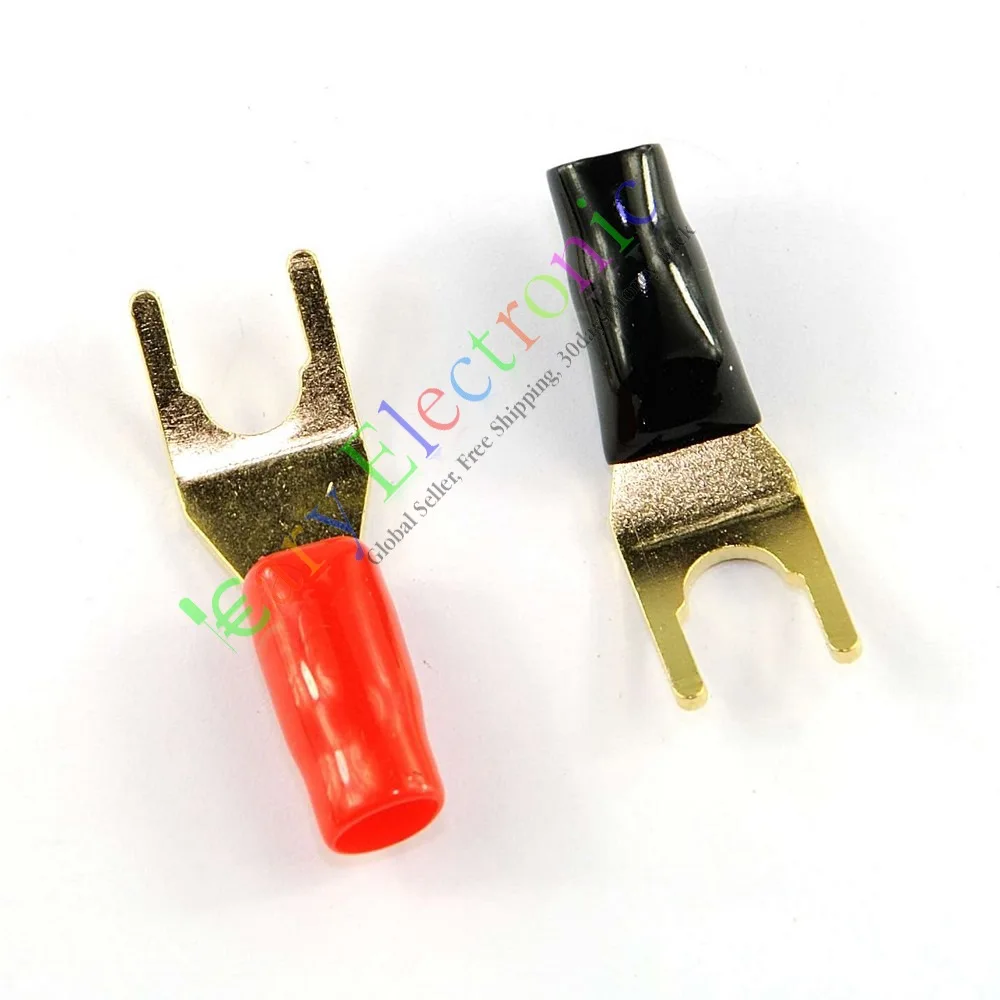 

Wholesale and retail 50pc Gold Plated Spade Fork Connector Speaker HIFI Cable Plug for tube amp audio free shipping