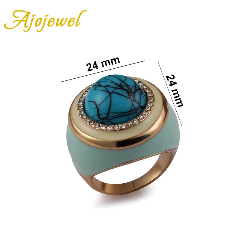 Ajojewel Large Blue Natural Stone Ring With Rhinestones Luxury Womens Fashion Finger Jewelry Fine Gifts