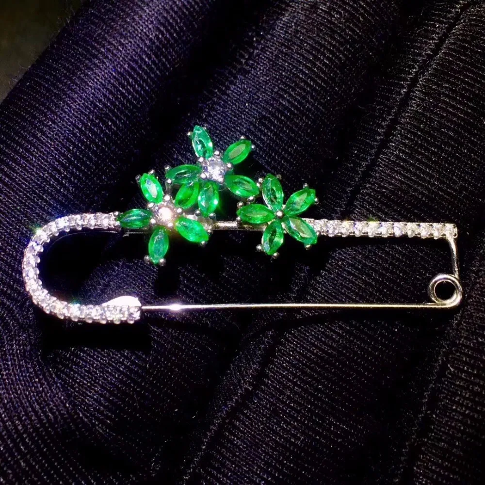 Natural emerald brooch, Colombian emerald, precious gemstone, dual-use style, 925 silver quality