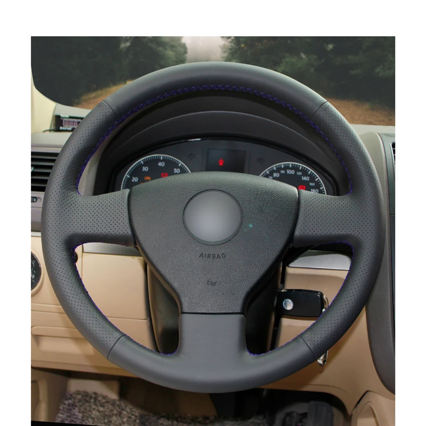 Hand-stitched Black Artificial PU Leather Steering Wheel Covers Braid for Volkswagen VW Golf 5 (V) Golf Plus Polo Jetta Tiguan image 2