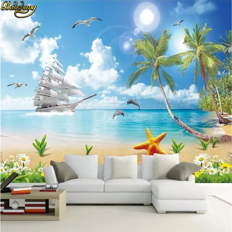 beibehang Custom Seascape love sea coconut tree photo wall papers landscape painting maldives TV background bedroom wallpaper