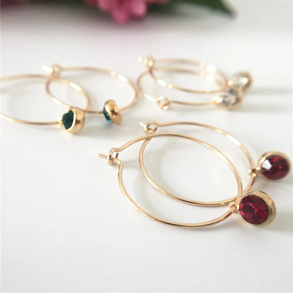 Fashion Gold Color Plating Colorful Jewel Tone Thin Hoop with Small Stone Charm For Women Gilry Elegant Bohemia Jewelry Access