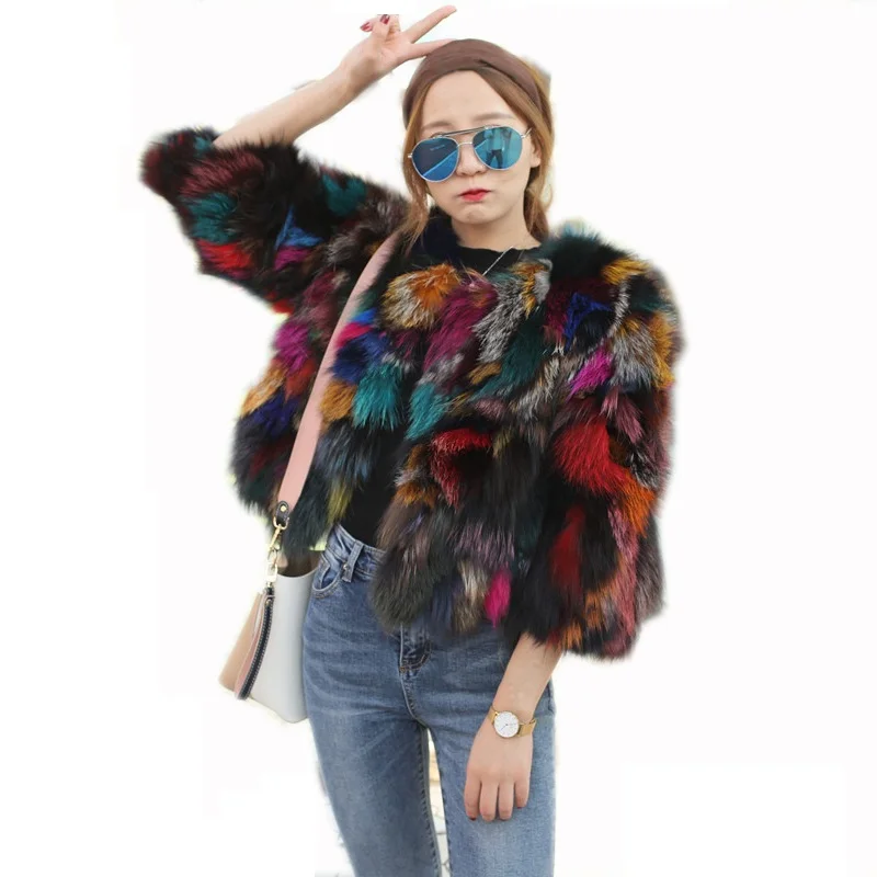 

Colorful silver fox fur coats Women Elegant Fur Coats Colorful real Fur Coat Long Sleeve Collarless Casual Woman Fur coat