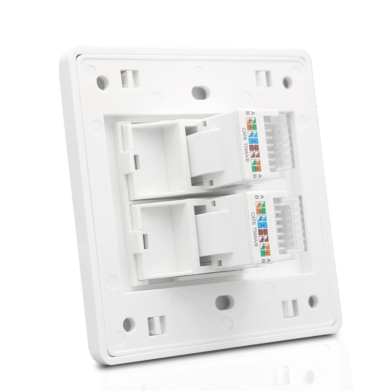 White Color Wall Cover Cat 6 Type 2 Ports RJ45 LAN Wall Outlet Face Panel Compatible For TP Link Xiaomi Router