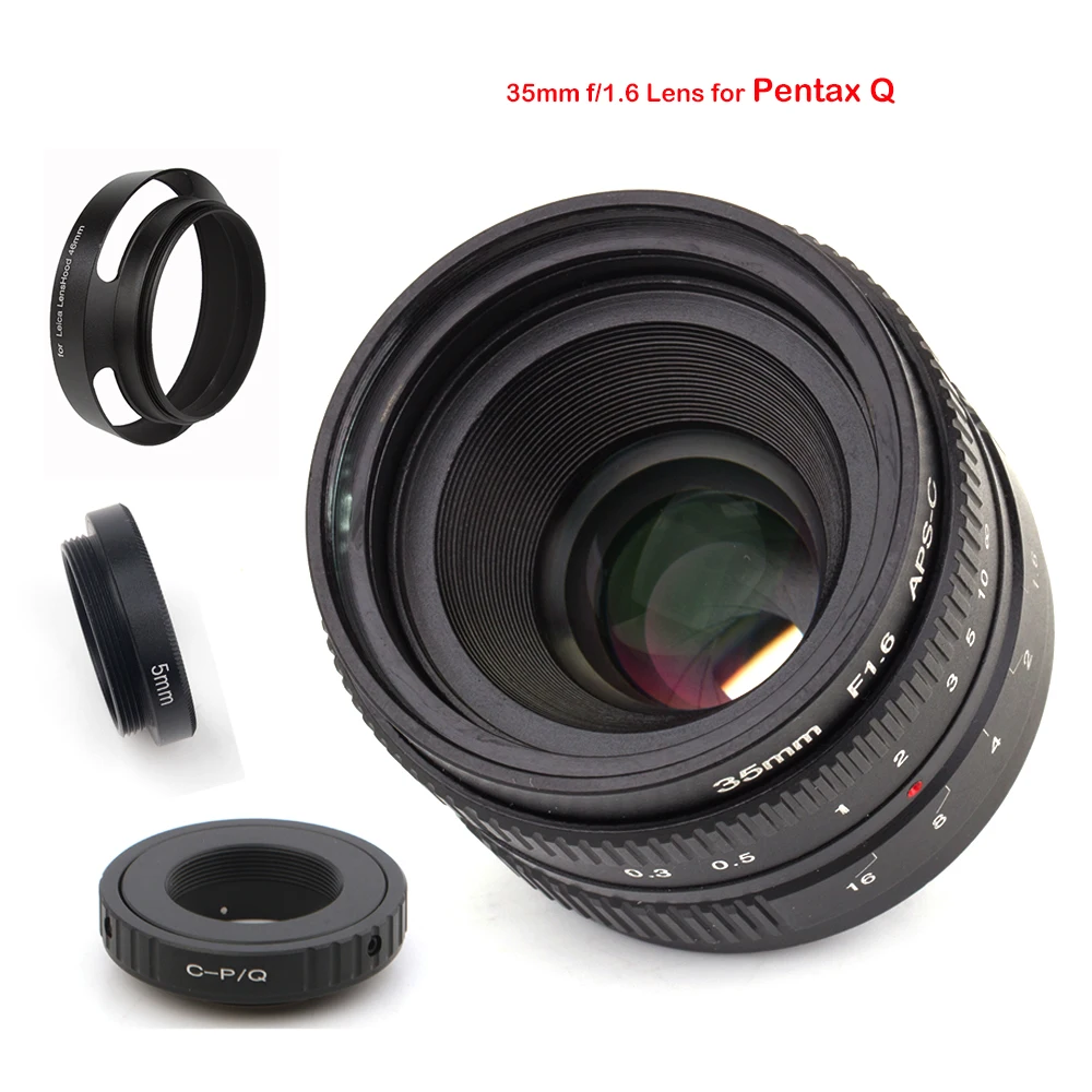 VENES 35mm f/1.6 APS-C Lens for Nikon 1 Micro 4/3 Pentax Q Nex  Fuji for EOS M camera+Lens Hood +Macro Ring+16mm C Mount adapter