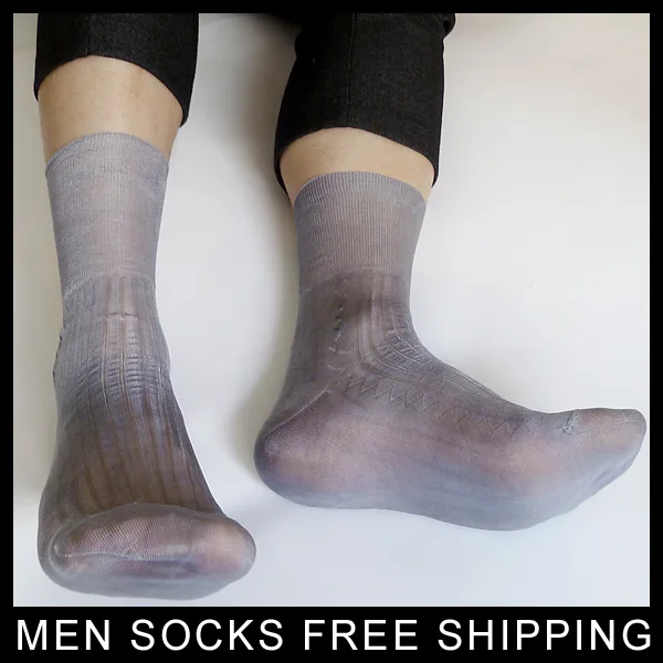 Men Nylon Socks Sexy Sox Male Leather Shoes Socks Hose Foremal Dress Suit Socks Black Grey Brown Blue