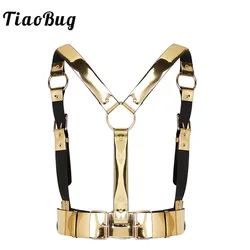 TiaoBug-Cinturón de Bondage para mujer y hombre, arnés de cuerpo y pecho, de piel sintética, Punk, color dorado, a la moda, Sexy, para fiesta y Club