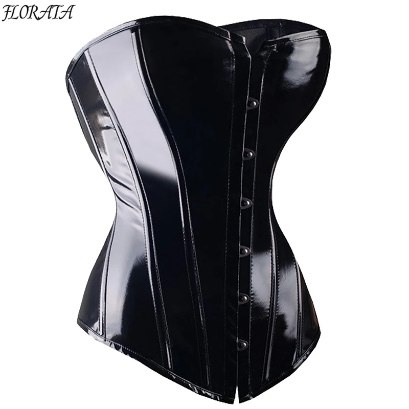 

Sexy Black PVC Overbust Corset Steampunk Basque Lingerie Top - Goth Rock Corset Sexy Leather Waist Trainer Corset for women