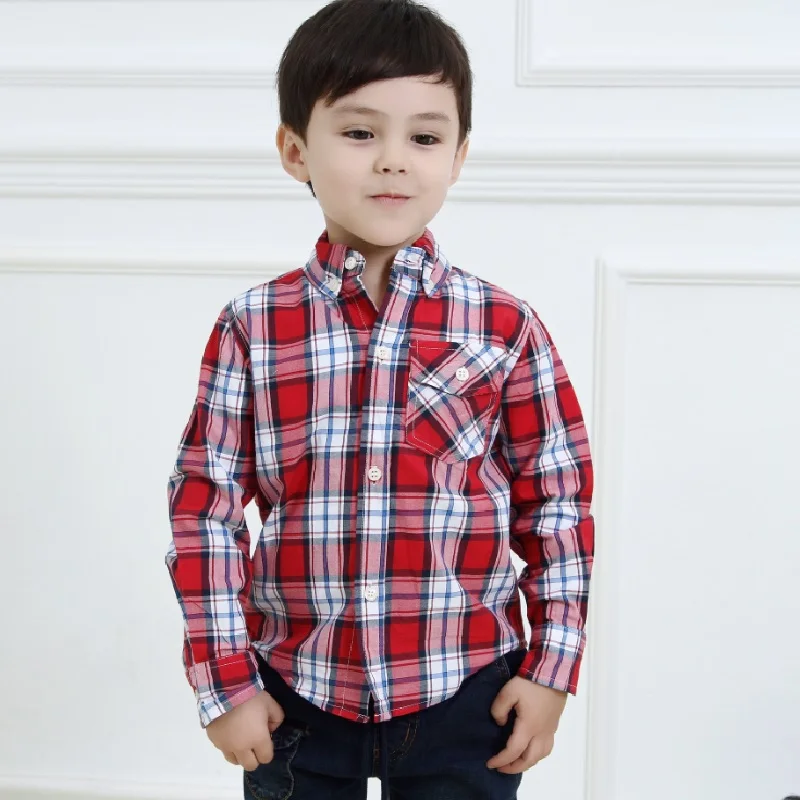 2019 Boys Shirt Grid Classic Children Shirts Cotton Plaid Long Sleeve Blouse Fashion Checked Tee Shirt Kid Boys Clothes Tops