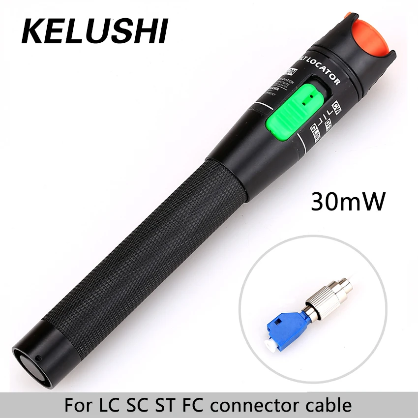 KELUSHI 30MW Metal Fiber Optic Visual Fault Locator Cable Tester Test Tool with LC/SC/ST/FC Adapter for CATV