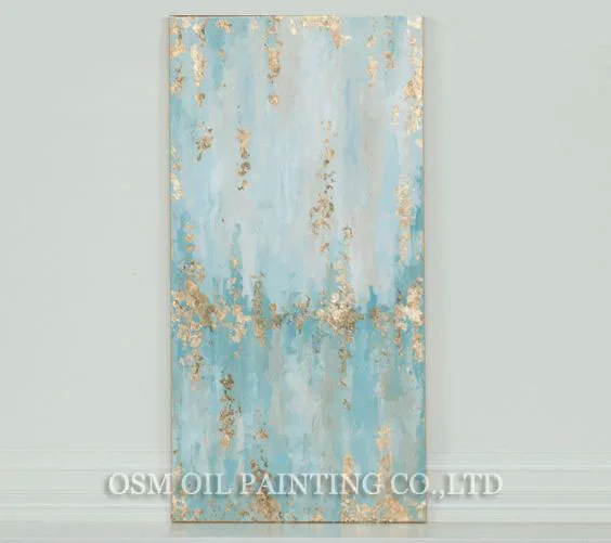 

Professional Artist Handmade High Quality Abstract Aqua blue and Gold Colors Oil Painting for Living Room Canvas Modern Painting