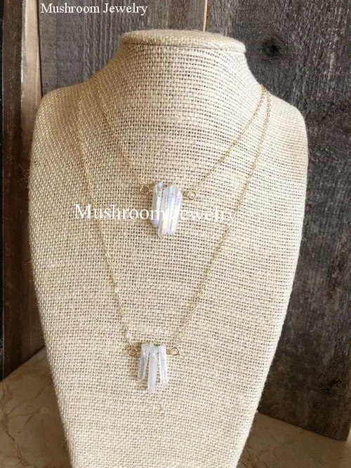 Boho Chic long Quartz Crystal Point simple chain Women Necklace