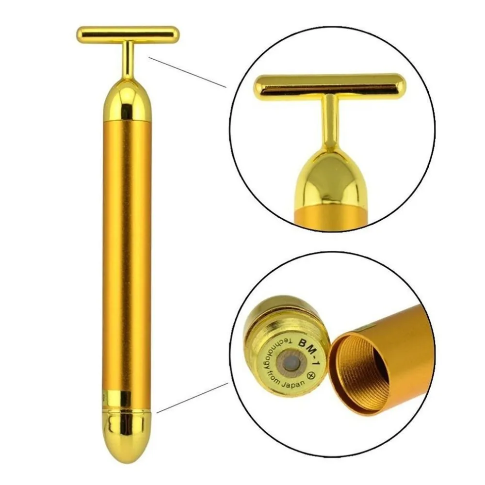 New Arrival 24K Golden Pulse Waterproof T Shape Facial Roller Skin Care Micro-electricity wrinkle remove Beauty Bar Massage