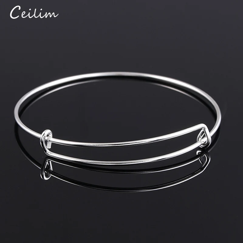 100pcs wholesale 100% Pure Stainless Steel Bracelet Expandable Simple Cable Wire Bracelets Bangles Jewelry DIY Charms 6.5cm