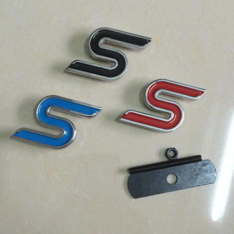 

100pcs Red Black Blue S Metal Grill Car Badges Emblem Car Styling 45x35mm Shipping Free