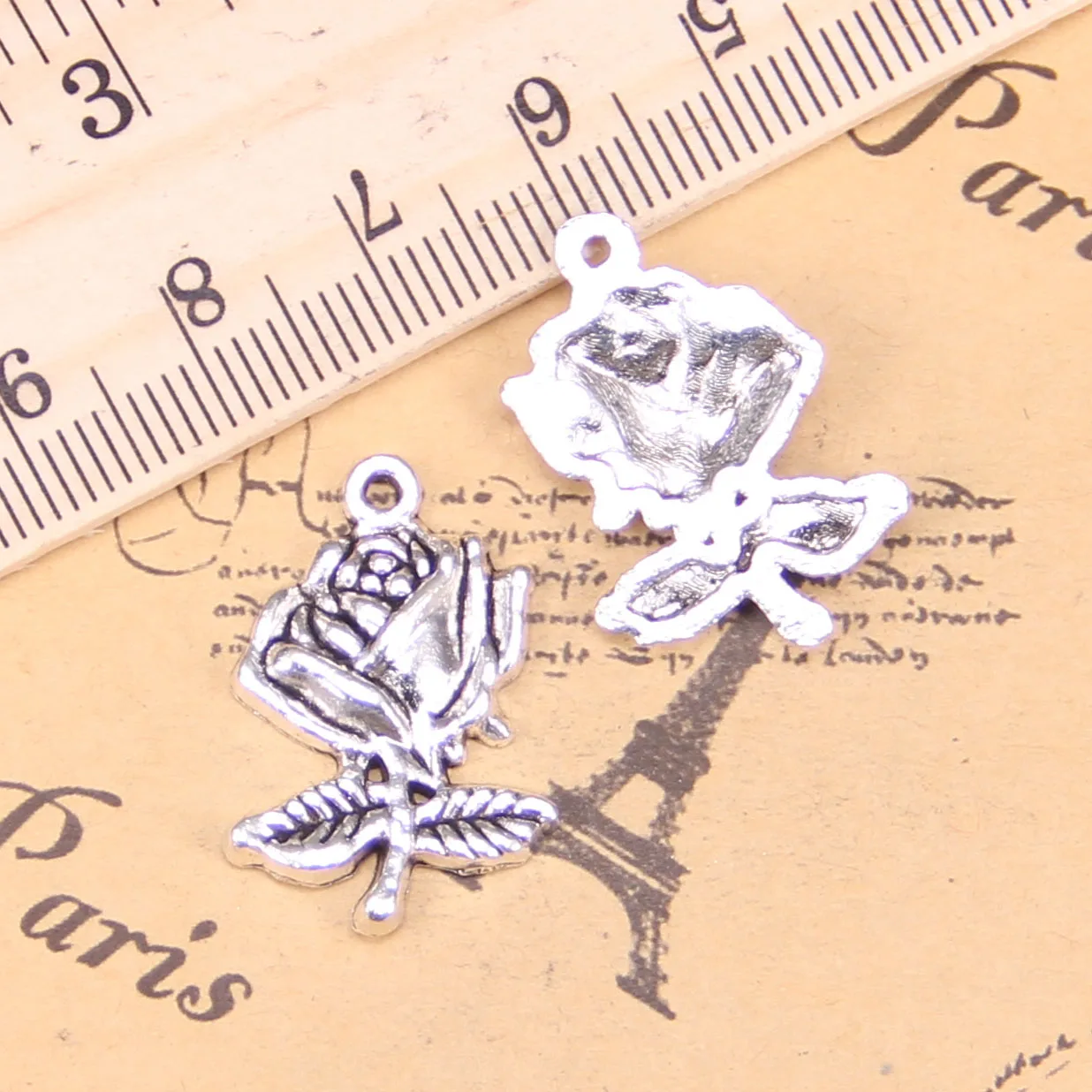 62pcs Jewelry Charms flower rose 25x17mm Antique Silver Plated Pendants Making DIY Handmade Tibetan Silver Jewelry