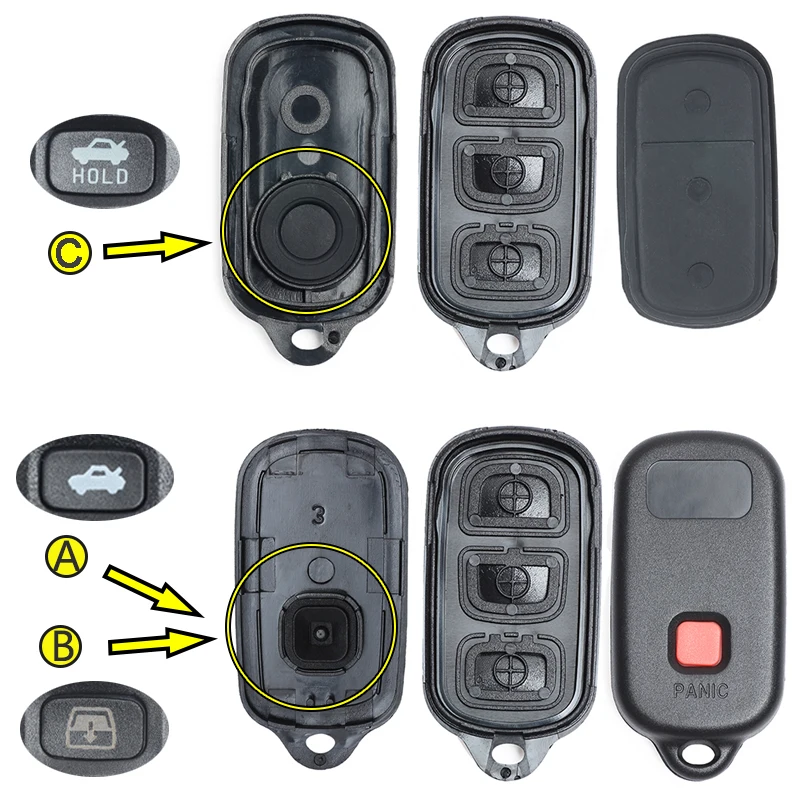 KEYECU per Toyota Highlander RAV4 FJ Cruiser Tacoma sostituzione chiave a distanza Shell Case Fob 4 pulsanti FCC: HYQ12BBX GQ43VT14