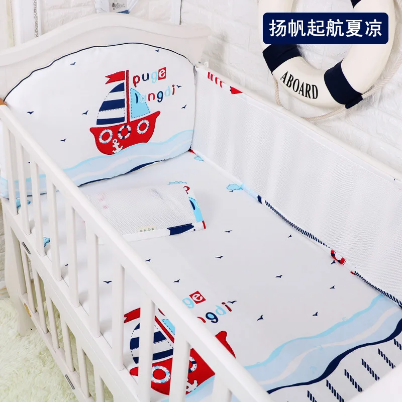 Cartoon Crib Liner 3D Mesh Cotton Baby Bed Bumper Baby Cot Bedding Sets Baby Bed Protector 5PCS Baby Bedding Set Bumpers+Sheet