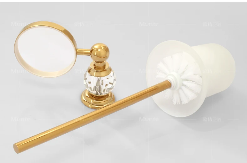 Gold plated brass Toilet brush holder with frosted glass cup High-quality Bathroom hardware accessories