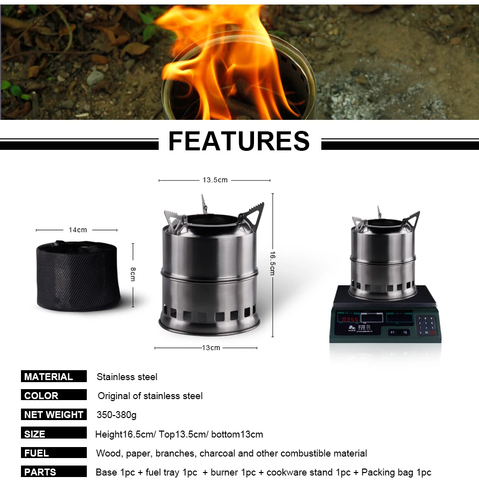 APG Outdoor wood gas wood-burning stove portable folding firewood stove camping gasification furnace