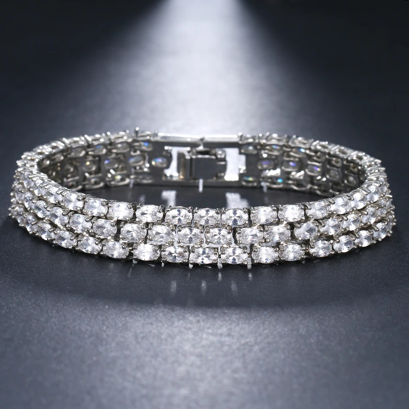 EMMAYA 3 Layers Silver Color Bracelet with Shiny Crystal New Fashion CZ Women Bracelets Bangles