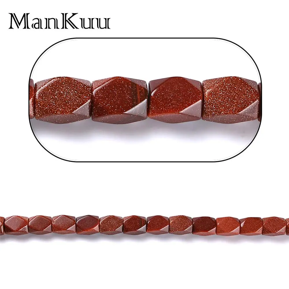 Mankuu 13*18mm Faceted Natural Gold Sand Barrel Stone Beads For Jewelry Making Glittering Brown Polishing Gem