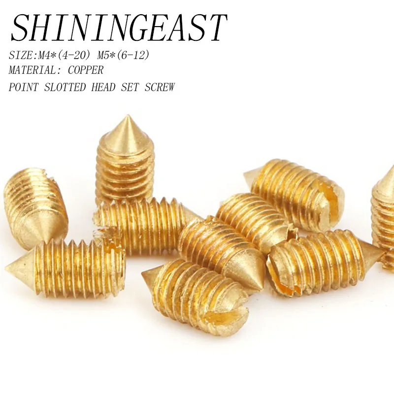 

50pcs/lot M4*(4-20) M5*(6-12) brass copper point slotted head set screw headless none head grub screw hardware fasteners904