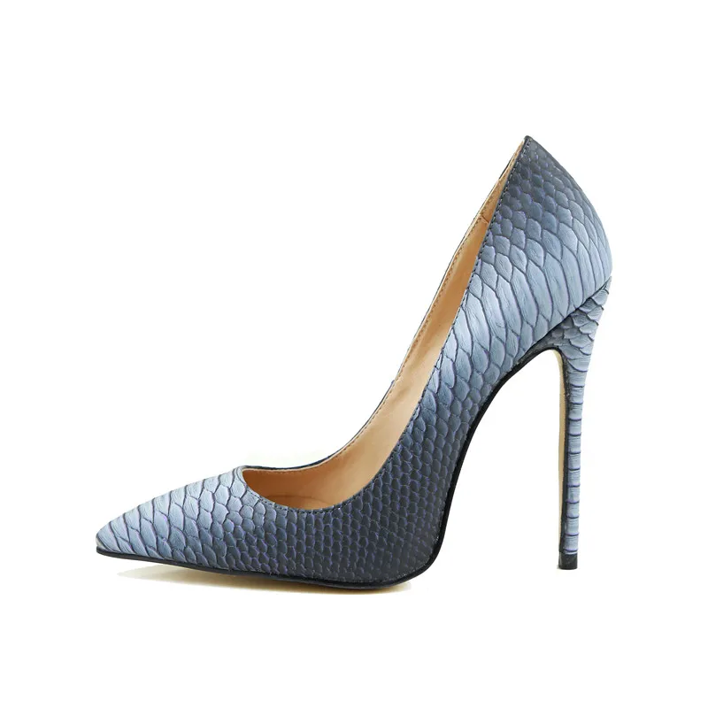 

Shooegle 2019 Fashion women snakeskin high heels sexy pointed toe stiletto pumps ladies party dress shoes blue and green