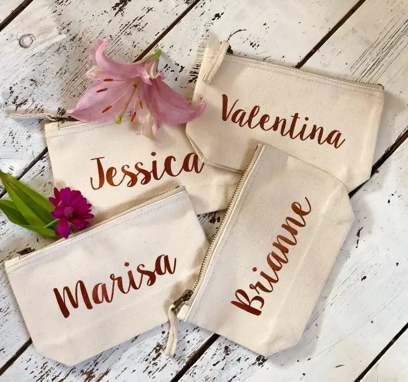 personalize rose pink wedding bride Bridesmaid maid of honour Makeup Gift Make Up comestic Bags kits pouches flower girl gifts