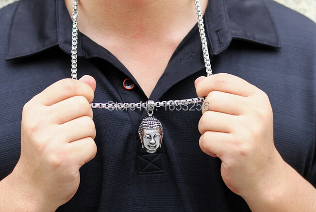 

Stainless Steel Buddha PENDANT Necklace Men's Holiday Gift 3mm 24'' Box chain