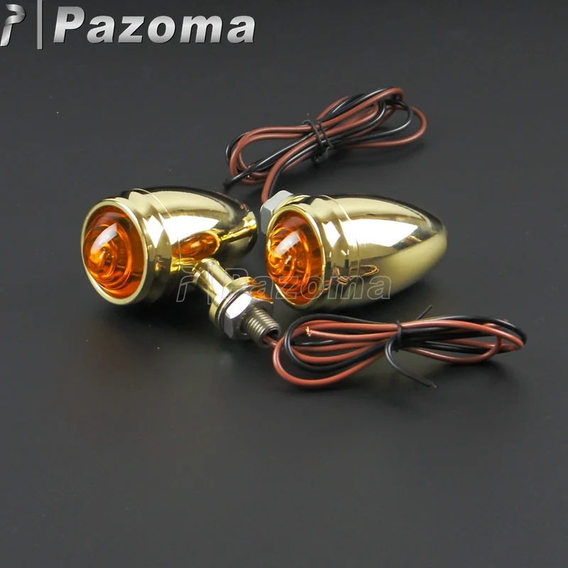 10mm Bolt Brat Solid Brass Motorcycle Bulb Turn Signal Indicator Lamp Amber Light for Harley Honda Suzuki Kawasaki Cafe Racer