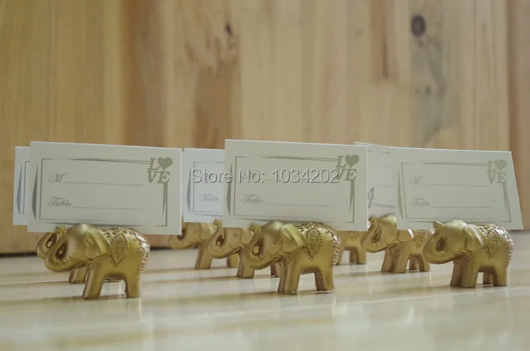 100pcs/lot wedding favor party favors Lucky Golden Elephant Place name Card Holder table Decoration Free shipping