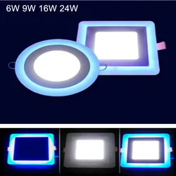 6W 12W 16W 24W led Ceiling Recessed panel Light Painel lamp decoration round square Led Panel Downlight Blue+White 2 color