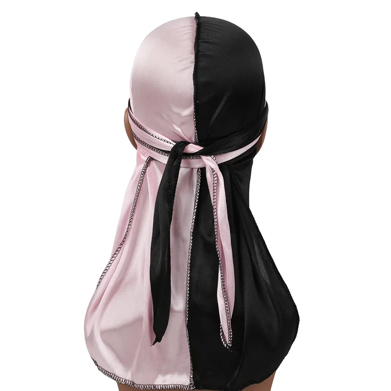 Durag en Patchwork pour hommes et femmes, Bandana Hip Hop, casquette Pirate, chiffon soyeux, couvre-chef à longue queue, accessoires pour cheveux,