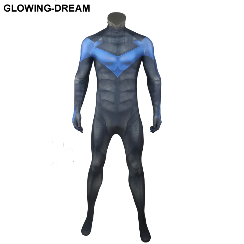 High Quality Night Wing Cosplay Costume With High Quality Halloween Nightwing Costume With U zipper Muscle Shade Outfit